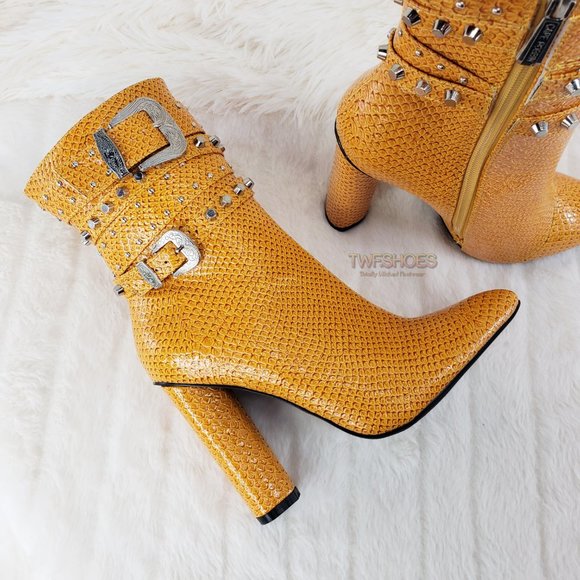 Final Sale Strap Top Studded 4" Chunky Heel Ankle Boots - Picture 12 of 15